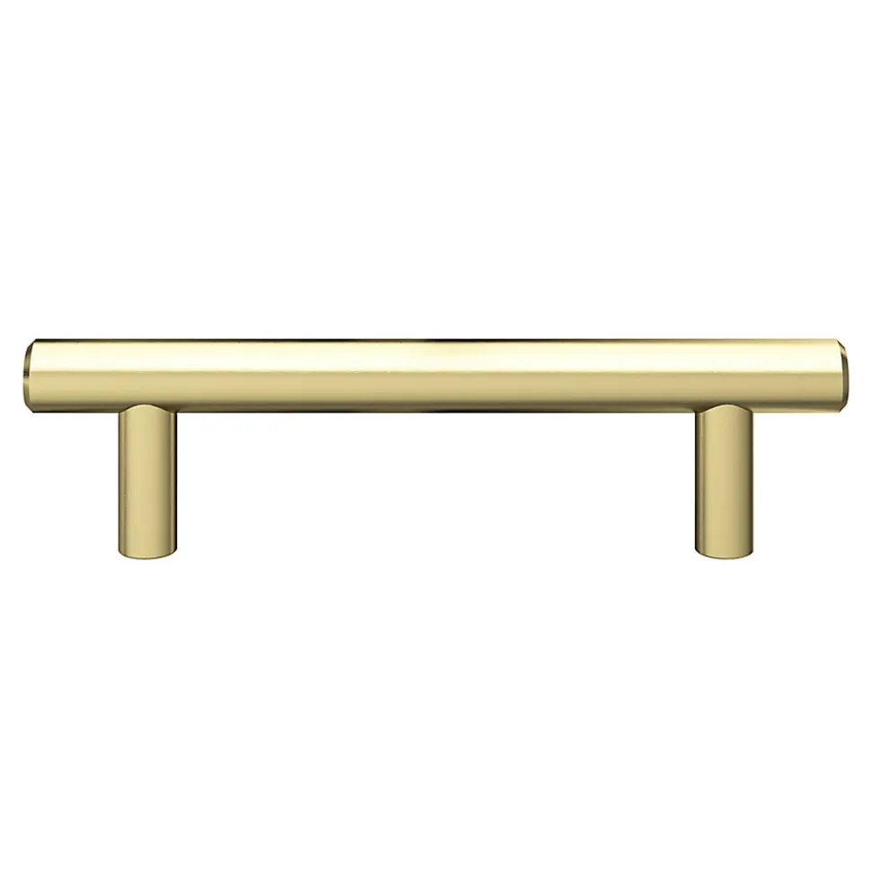 Poignée de meuble en T GoodHome Dizel acier effet laiton satin doré l.136mm x l.12mm x H. 35mm entraxe 96mm