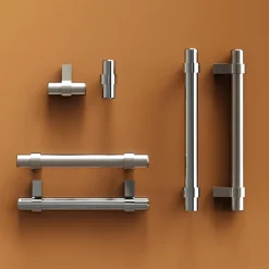 Poignée de meuble en T GoodHome Kerver acier et Zamac effet chromé gris l.136mm x l.18mm x H. 34mm entraxe 96mm
