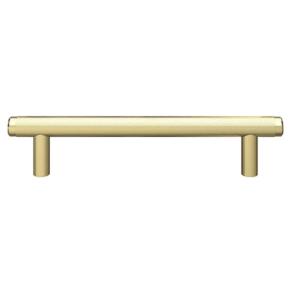 Poignée de meuble en T GoodHome Irus acier effet laiton satin doré l.168mm x l.12mm x H. 35mm entraxe 128mm