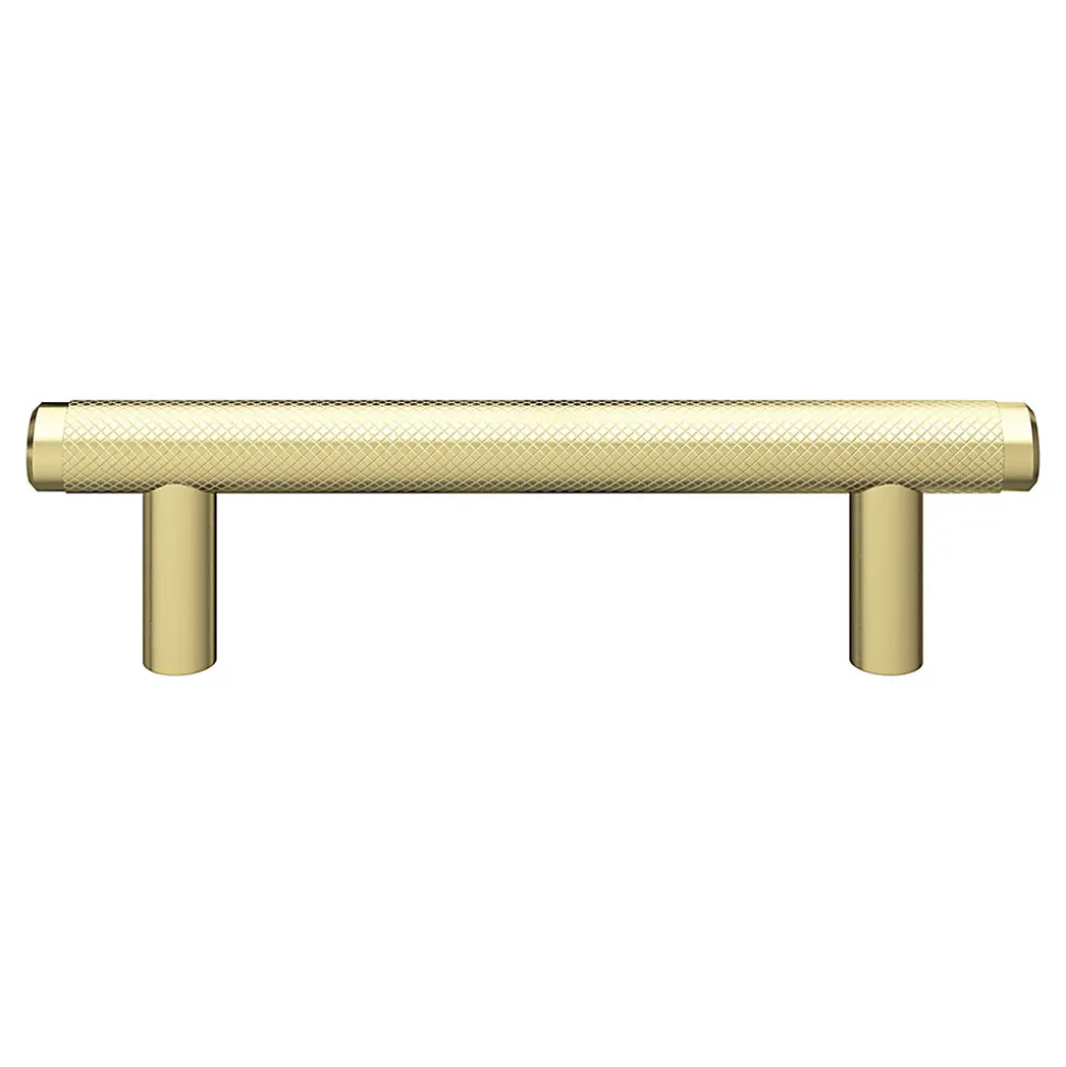 Poignée de meuble en T GoodHome Irus acier effet laiton satin doré l.136mm x l.12mm x H. 35mm entraxe 96mm