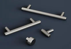 Poignée de meuble en T GoodHome Irus acier effet nickel satin gris l.136mm x l.12mm x H. 35mm entraxe 96mm