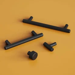 Poignée de meuble en T GoodHome Irus acier mat noir l.168mm x l.12mm x H. 35mm entraxe 128mm