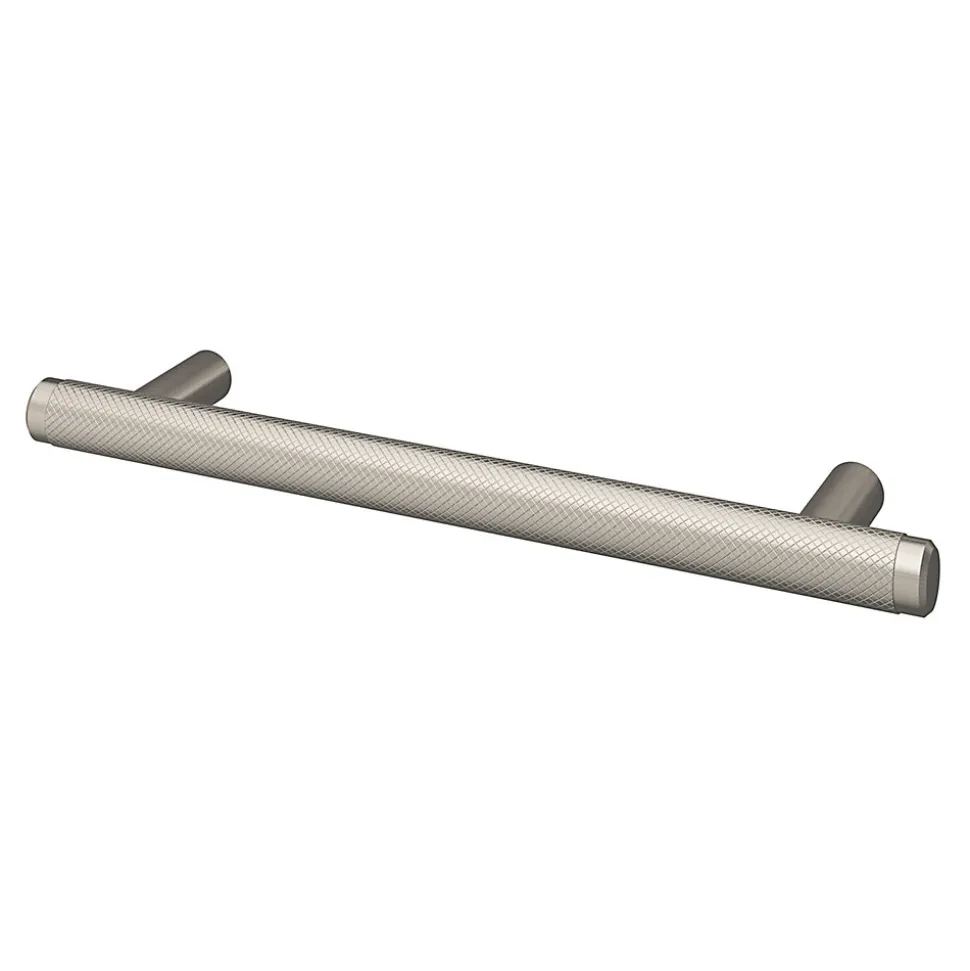 Poignée de meuble en T GoodHome Irus acier effet nickel satin gris l.168mm x l.12mm x H. 35mm entraxe 128mm