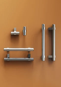 Poignée de meuble en T GoodHome Kerver acier et Zamac effet nickel satin gris l.136mm x l.18mm x H. 34mm entraxe 96mm