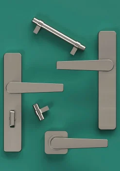 Poignée de meuble en T GoodHome Kerver acier et Zamac effet nickel satin gris l.136mm x l.18mm x H. 34mm entraxe 96mm