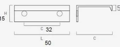 Poignée de meuble entraxe 32 mm ext.50mm aluminum noir mat lot de 24 piéces
