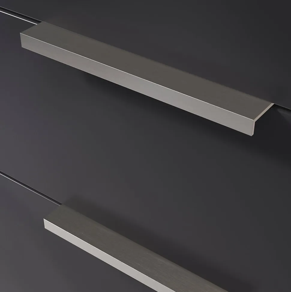 Poignée de meuble Incurvé GoodHome Skej aluminium effet nickel satin gris l.152mm x l.19mm x H. 35mm entraxe 128mm