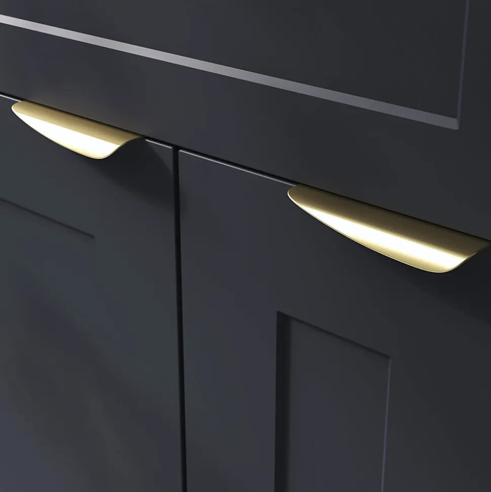 Poignée de meuble Incurvé GoodHome Mehaban effet laiton satin doré l.120mm x l.44mm x H. 13mm entraxe 96mm