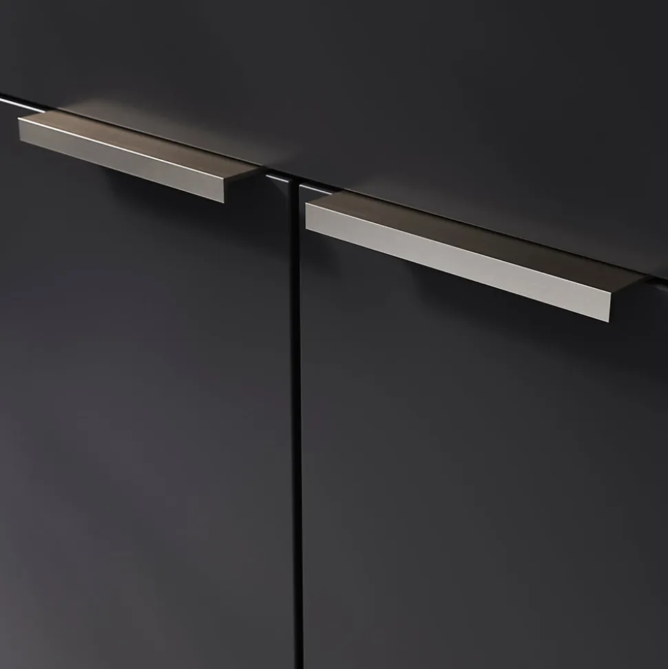 Poignée de meuble Incurvé GoodHome Skej aluminium effet nickel satin gris l.120mm x l.19mm x H. 35mm entraxe 96mm