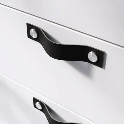Poignée de meuble nœud GoodHome Hezo cuir et métal satin noir l.123mm x H. 24mm entraxe 96mm