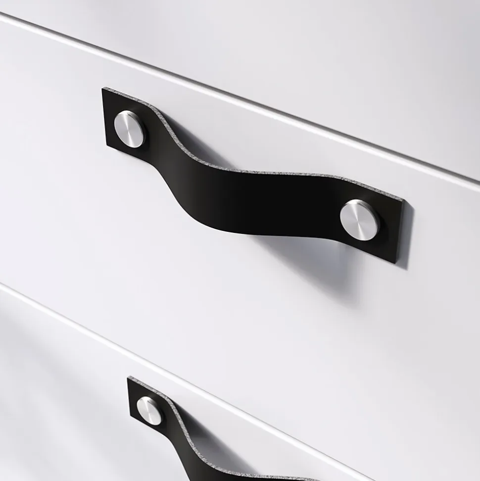 Poignée de meuble nœud GoodHome Hezo cuir et métal satin noir l.123mm x H. 24mm entraxe 96mm