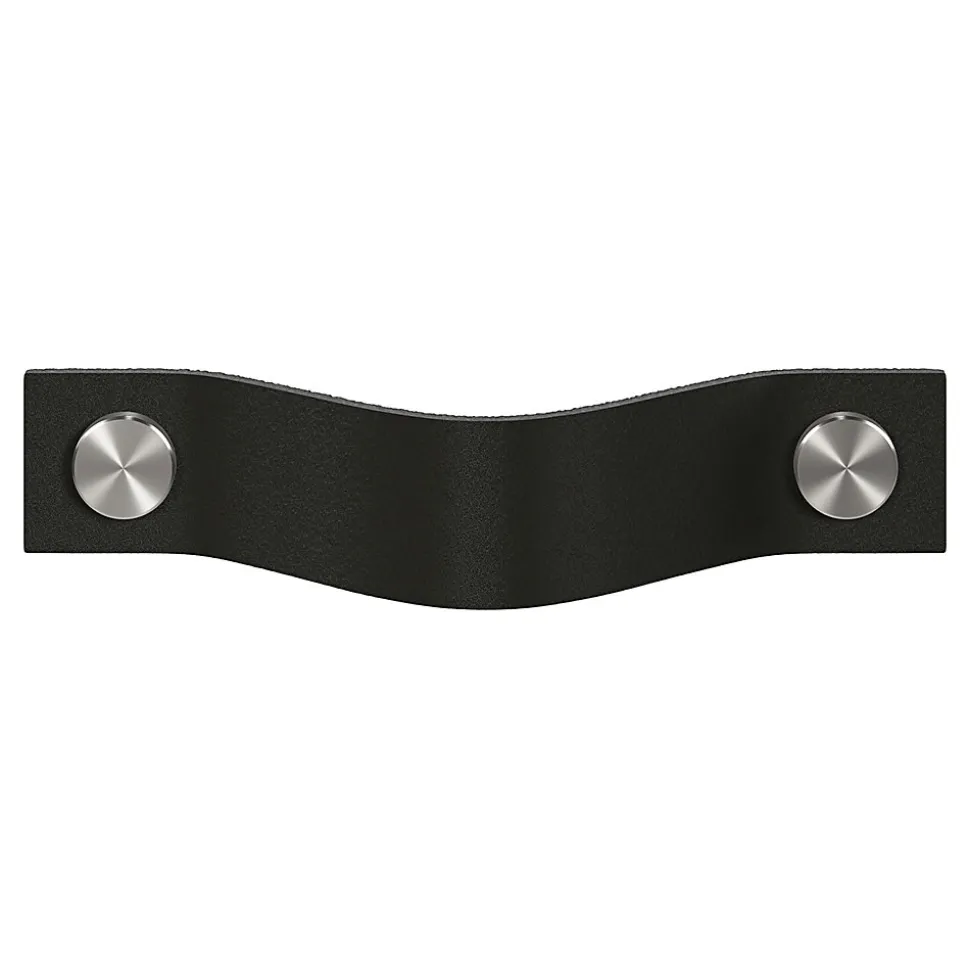 Poignée de meuble nœud GoodHome Hezo cuir et métal satin noir l.123mm x H. 24mm entraxe 96mm