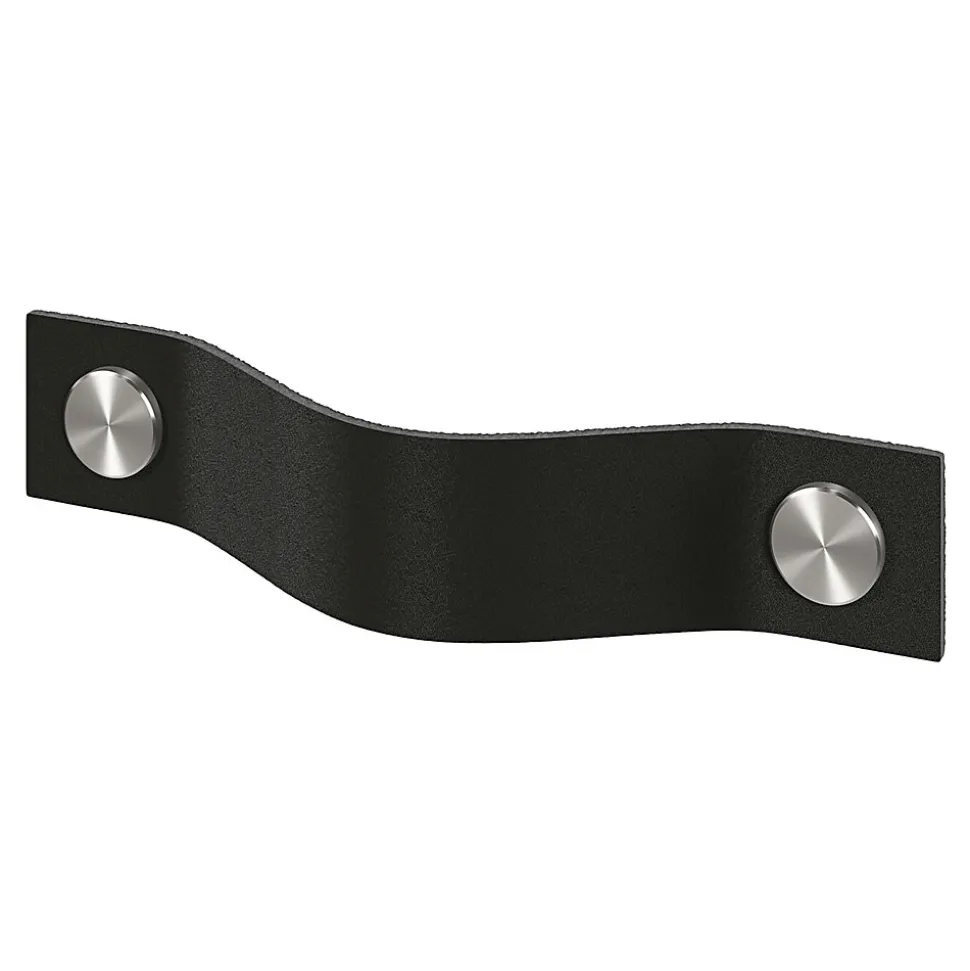 Poignée de meuble nœud GoodHome Hezo cuir et métal satin noir l.123mm x H. 24mm entraxe 96mm