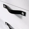 Poignée de meuble nœud GoodHome Hezo cuir et métal satin noir l.153mm x H. 24mm entraxe 128mm