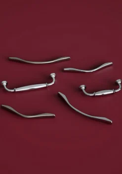 Poignée de meuble nœud GoodHome Ruis effet nickel satin gris l.169mm x l.10mm x H. 25mm entraxe 128mm