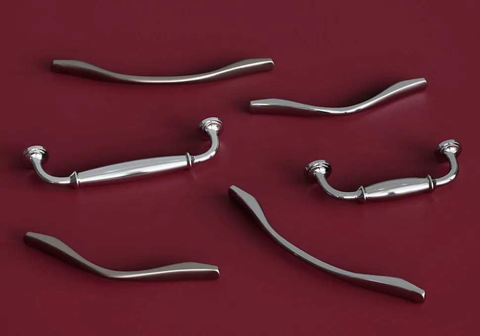 Poignée de meuble nœud GoodHome Ruis effet nickel satin gris l.169mm x l.10mm x H. 25mm entraxe 128mm