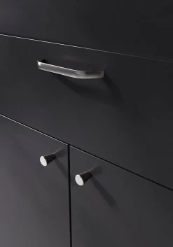 Poignée de meuble nœud GoodHome Irvil aluminium effet nickel satin gris l.142mm x l.12mm x H. 30mm entraxe 128mm