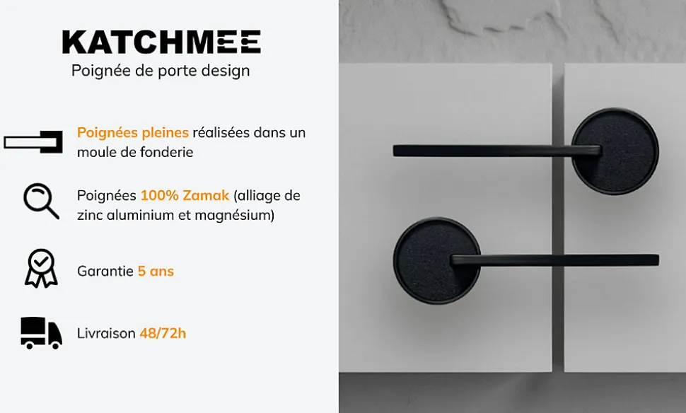 Poignée de porte design à condamnation finition aspect cuivre patiné noir Amalia - KATCHMEE