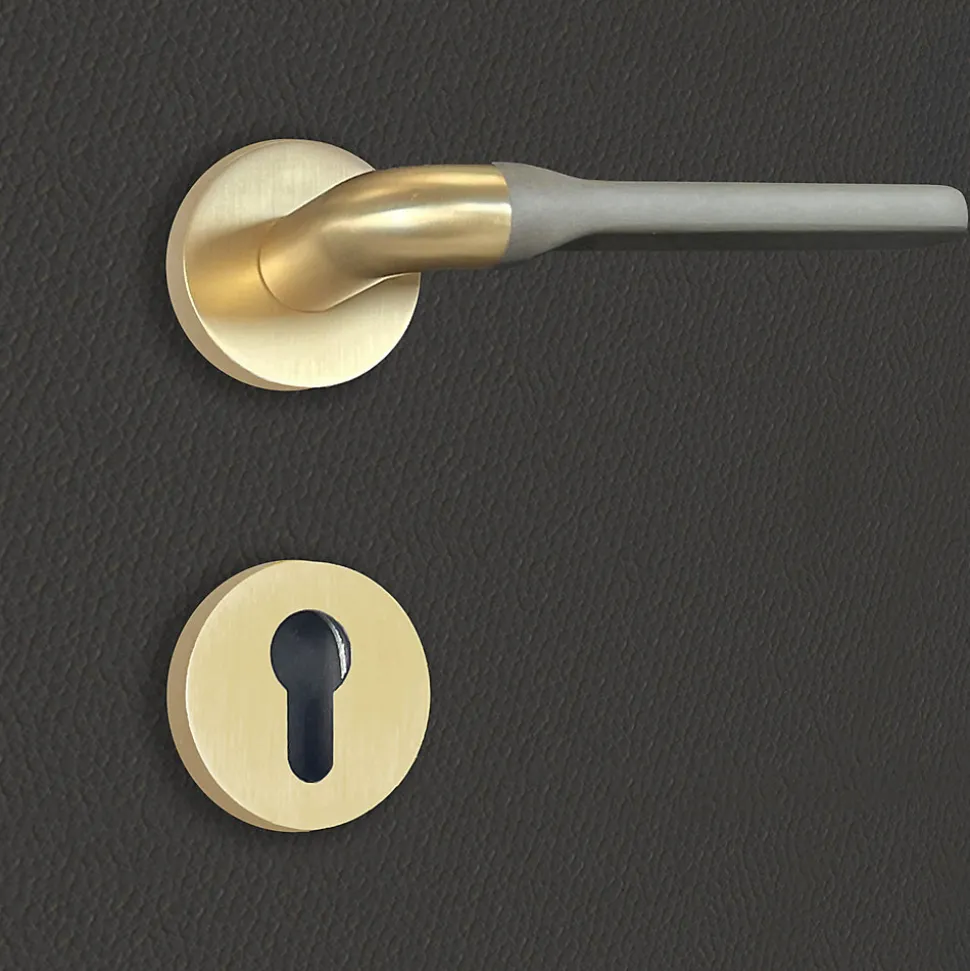 Poignée de porte design à cylindre finition aspect or et gris mat Fabiana - KATCHMEE