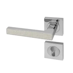Poignée de porte d'intérieur Premium chrome aspect Textile opale à cylindre