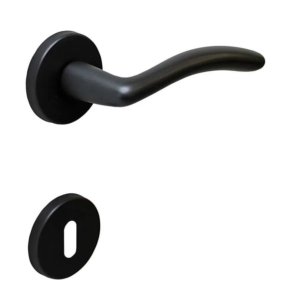 Poignée de porte intérieure sur rosaceLaiton noir satiné mat Avec ressort de rappel Hardwarexchange