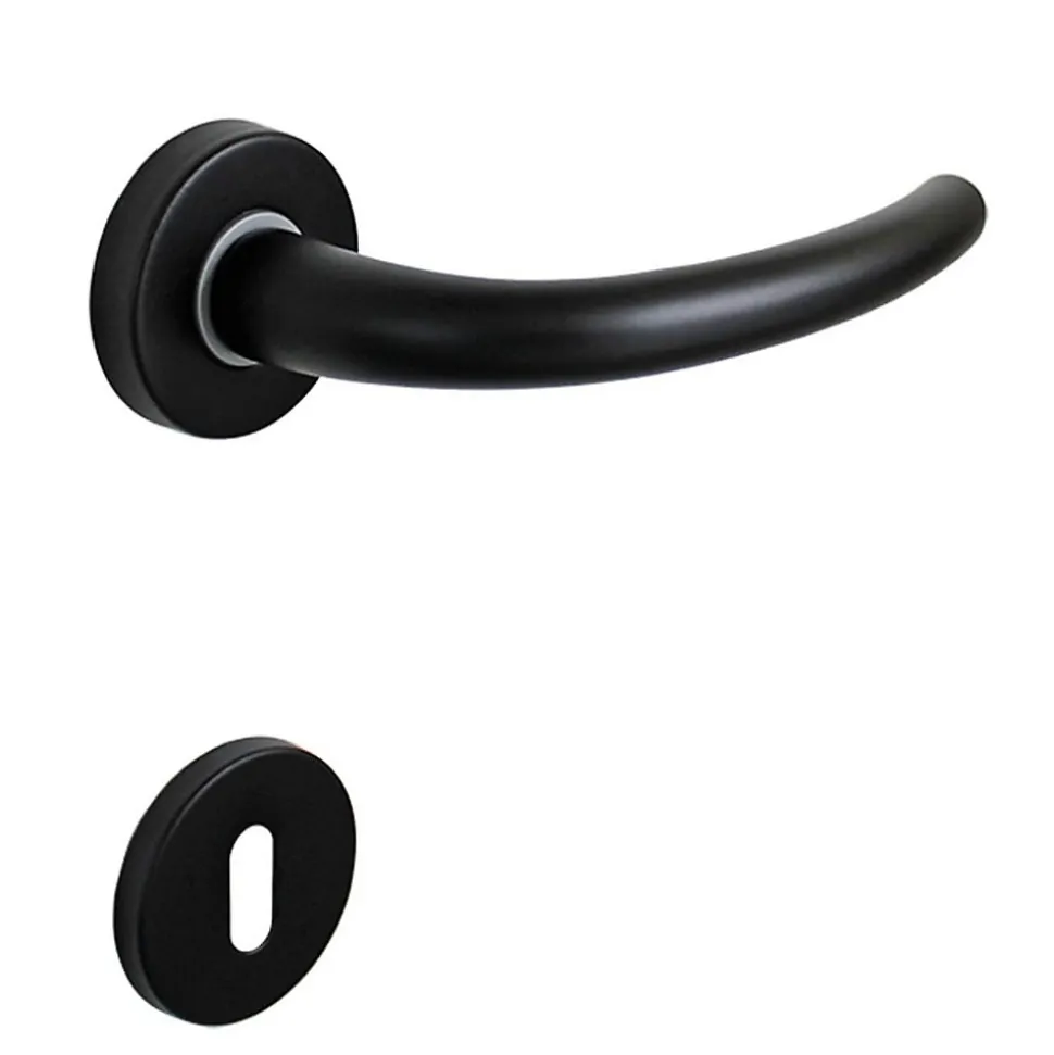 Poignée de porte intérieure sur rosace Zamac epoxy noir mat Avec ressort de rappel Hardwarexchange