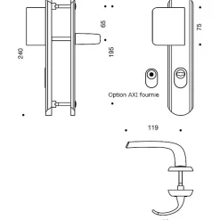 Poignée de porte palière blindée - Secumax - Vachette - Gris argent - Clé I - 195 mm