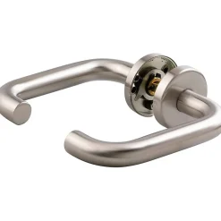 Poignée de porte sur rosace inox satinée - Bec de cane - Linox 492 - Vachette
