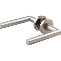 Poignée de porte sur rosace inox satinée - Bec de cane - Linox 493 - Vachette