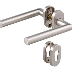 Poignée de porte sur rosace inox mat - Clé I - Ovale EST.ZG 21 - Normbau