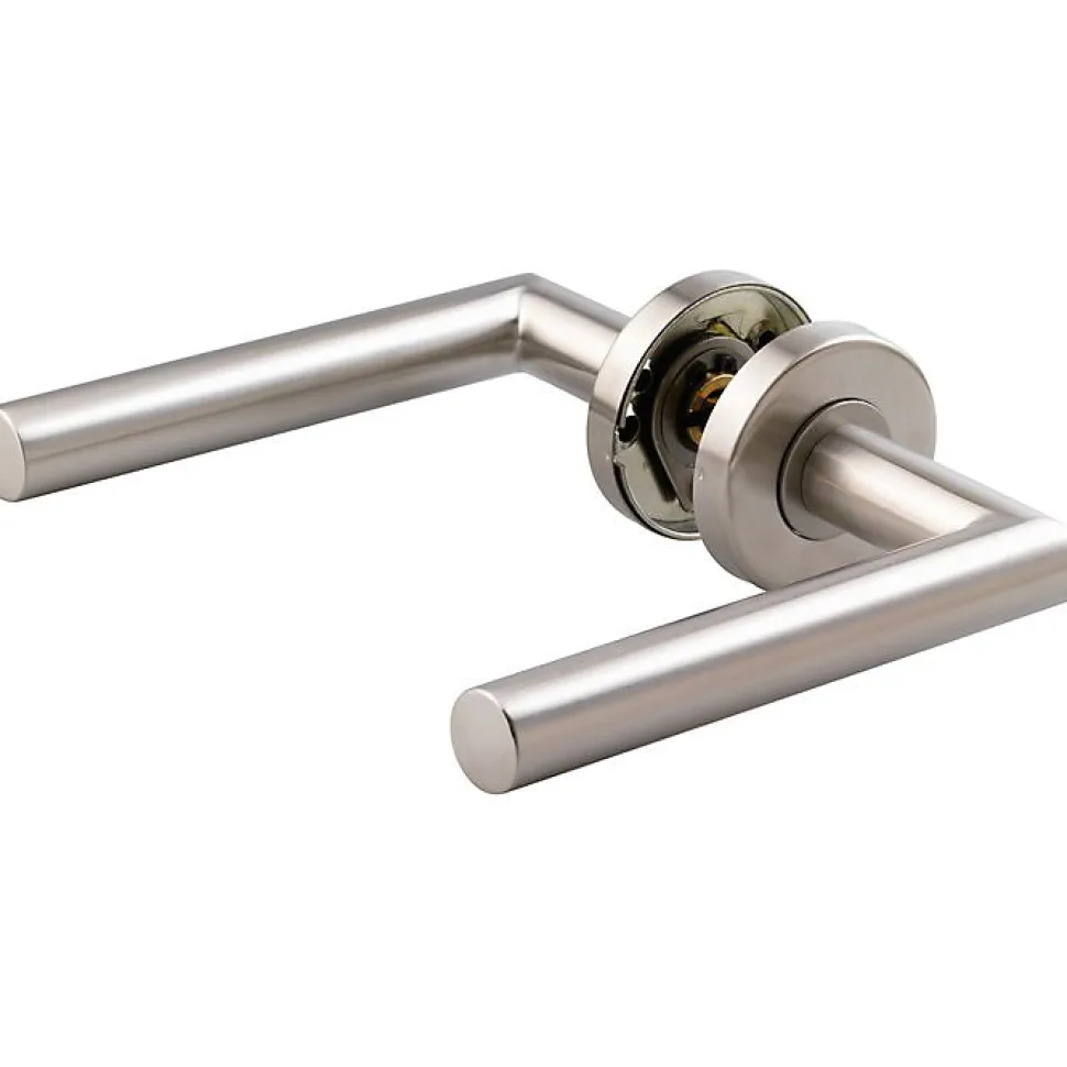 Poignée de porte sur rosace inox - Bec de cane - LC3 - Vachette