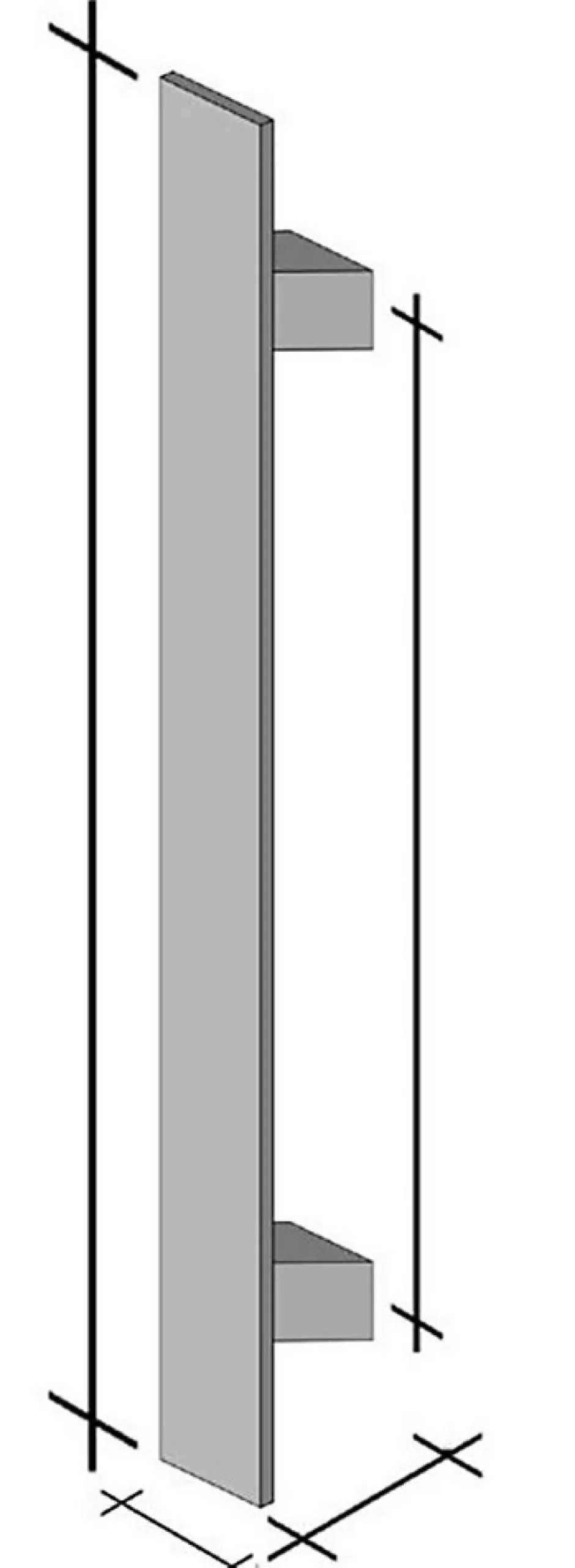 Poignée de tirage - inclinée 60 - Rectangle 40x10 mm - Entraxe350 - S55 - A62 - L500 mm - INOX 304 poli