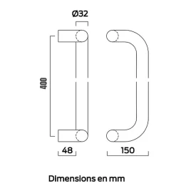 Poignée de tirage Bricard 400 mm baton maréchal pour portes intérieur exterieur inox