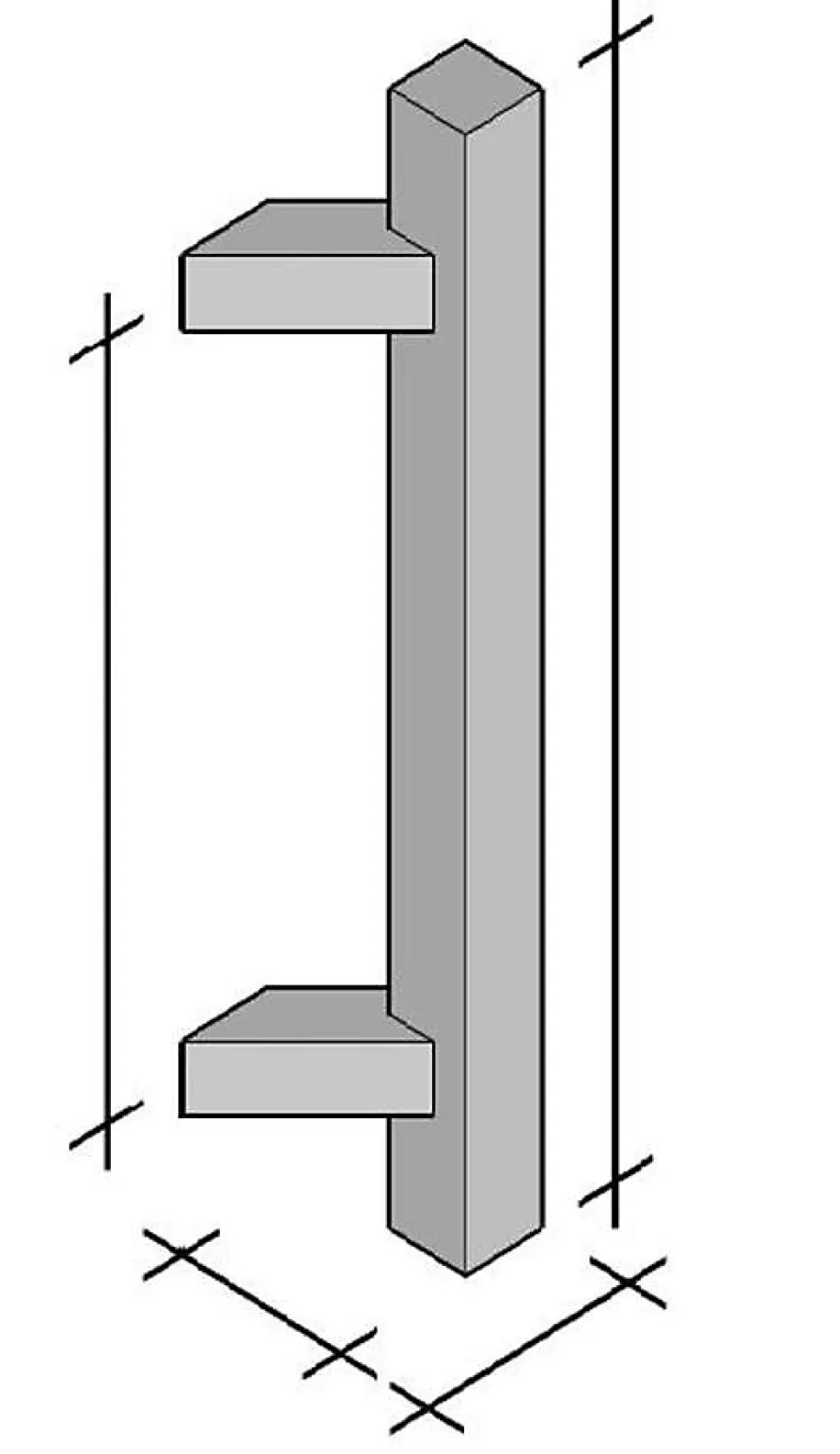 Poignée de tirage Carrée 30x30 mm - Entraxe500 - S90 - A75 - L650 mm - incliné 45 - INOX 304 poli