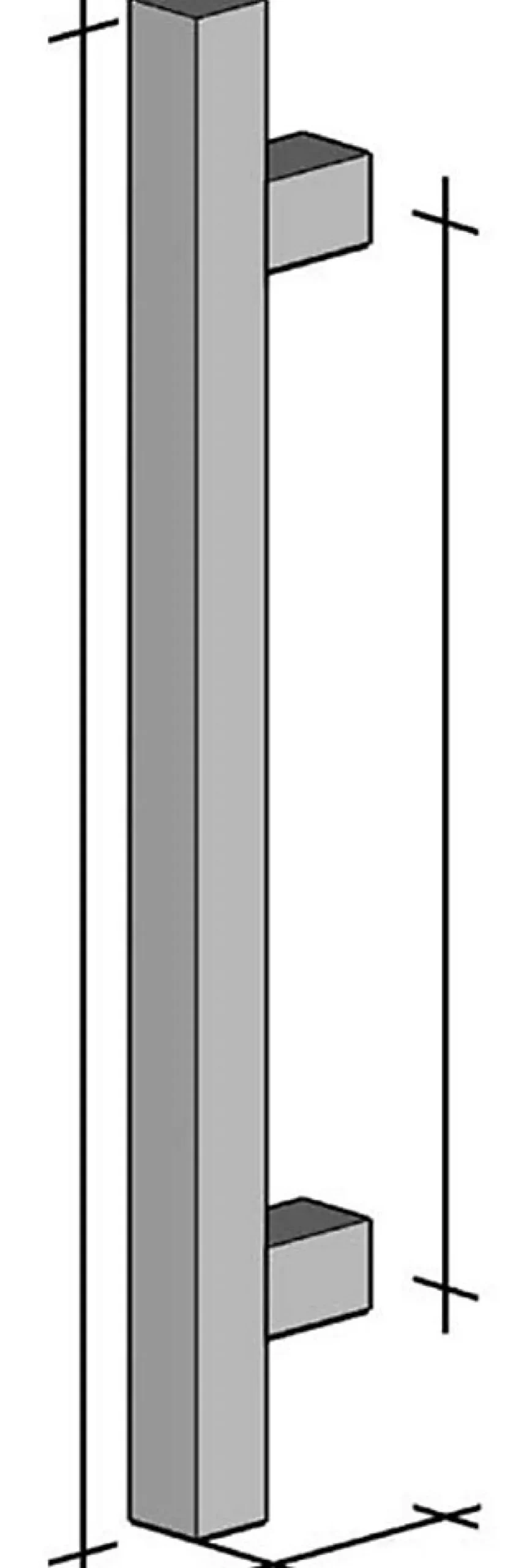 Poignée de tirage Carrée 25x25 mm - Entraxe350 - S70 - L500 mm - INOX 304 satiné