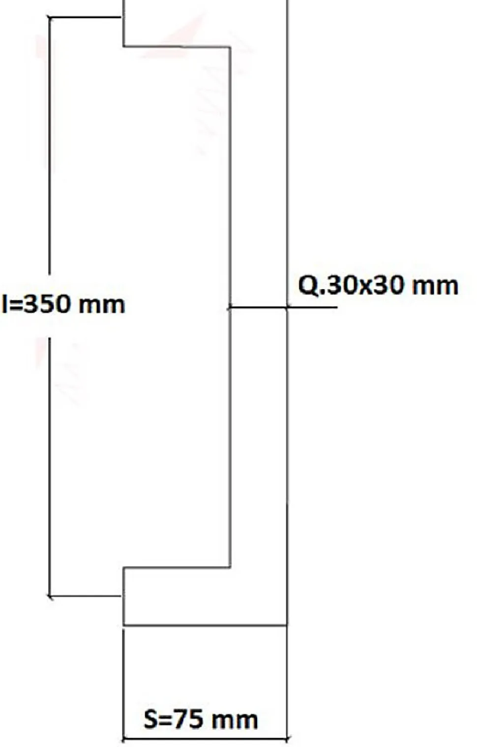 Poignée de tirage Carrée 30x30 mm - Entraxe350 mm - INOX 304 Laqué RAL 9005 Noir Mat