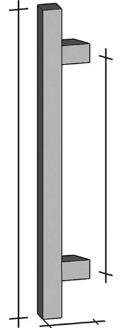 Poignée de tirage Carrée 30x30 mm - Entraxe500 - S85 A70 - L650 mm - incliné 60 - INOX 304 satiné