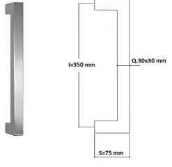 Poignée de tirage Carrée 30x30 mm - Entraxe350 mm - INOX 304 satiné