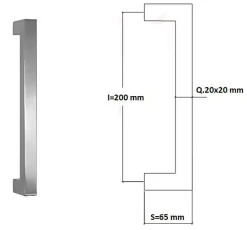 Poignée de tirage Carrée 20x20 mm - Entraxe200 mm - INOX 304 Laqué RAL 9005 Noir Mat