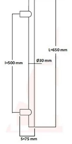 Poignée de tirage Diamètre 30 mm - v500 - S75 - L650 mm - INOX 304 Laqué RAL 9005 Noir Mat