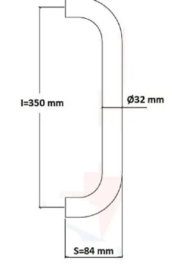 Poignée de tirage Diamètre 32 mm - Entraxe350 mm - INOX 304 Laqué RAL 9005 Noir Mat