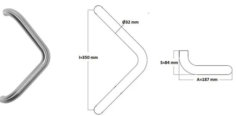 Poignée de tirage Diamètre 32 mm - Entraxe350 mm - INOX 304 satiné