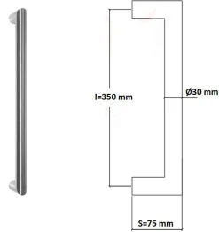 Poignée de tirage Diamètre 30 mm - Entraxe350 mm - INOX 304 Laqué RAL 9005 Noir Mat