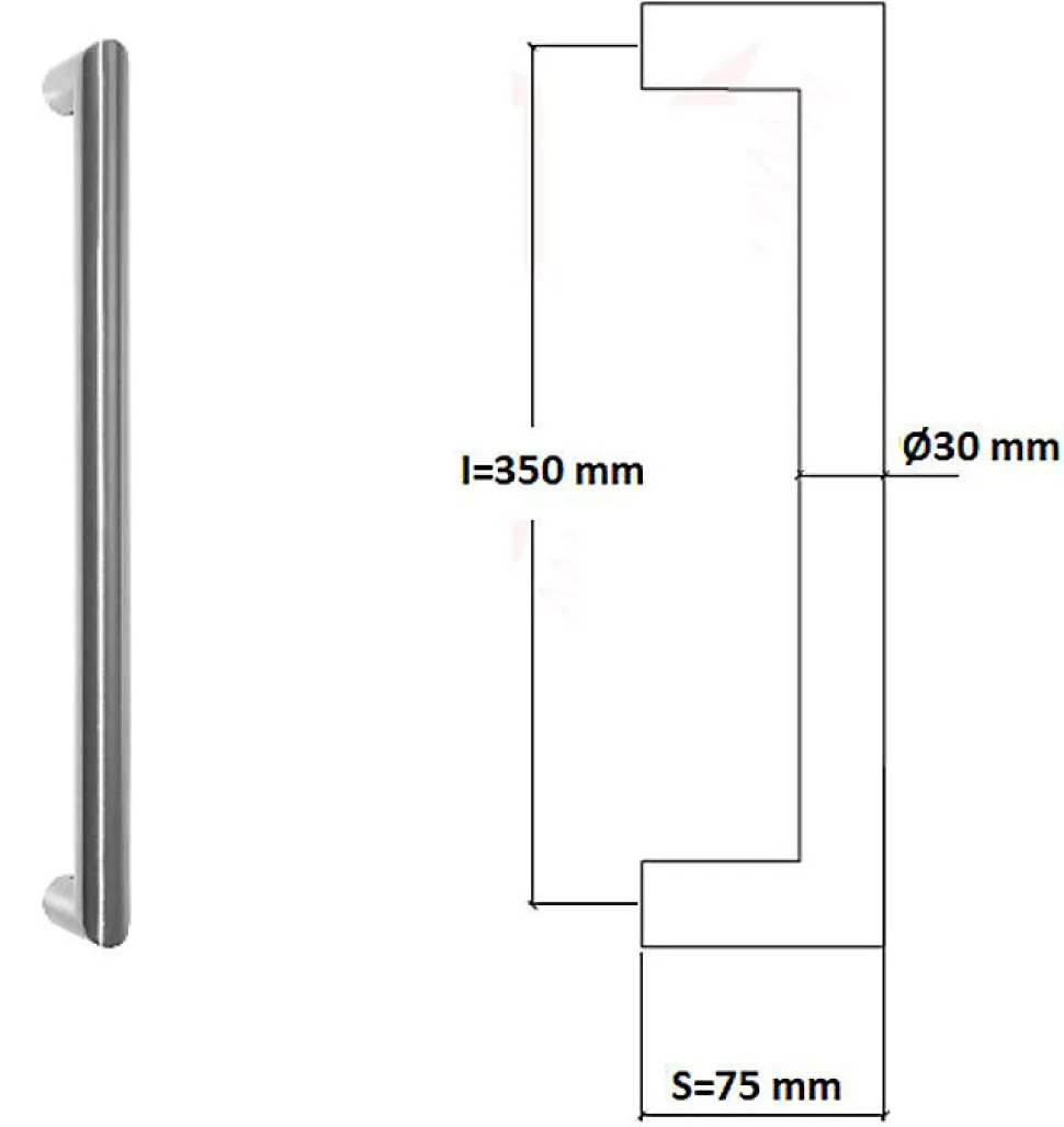 Poignée de tirage Diamètre 30 mm - Entraxe350 mm - INOX 304 Laqué RAL 9005 Noir Mat