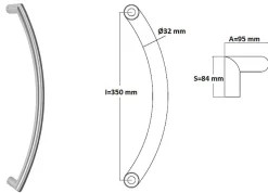 Poignée de tirage Diamètre 32 mm - Entraxe350 mm - INOX 304 satiné