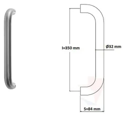Poignée de tirage Diamètre 32 mm - Entraxe350 mm - INOX 304 satiné