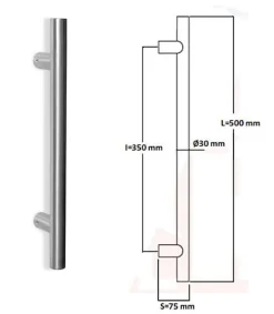 Poignée de tirage Diamètre 30 mm - Entraxe350 - S75 - L500 mm - INOX 304 satiné