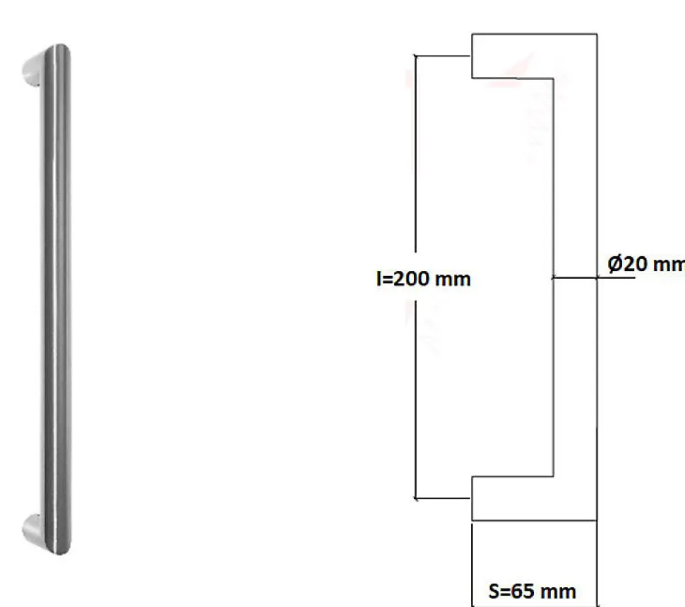 Poignée de tirage Diamètre 20 mm - Entraxe200 mm - INOX 304 Laqué RAL 9005 Noir Mat