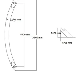 Poignée de tirage Diamètre 32 mm - Entraxe500 mm - INOX 304 Laqué RAL 9005 Noir Mat