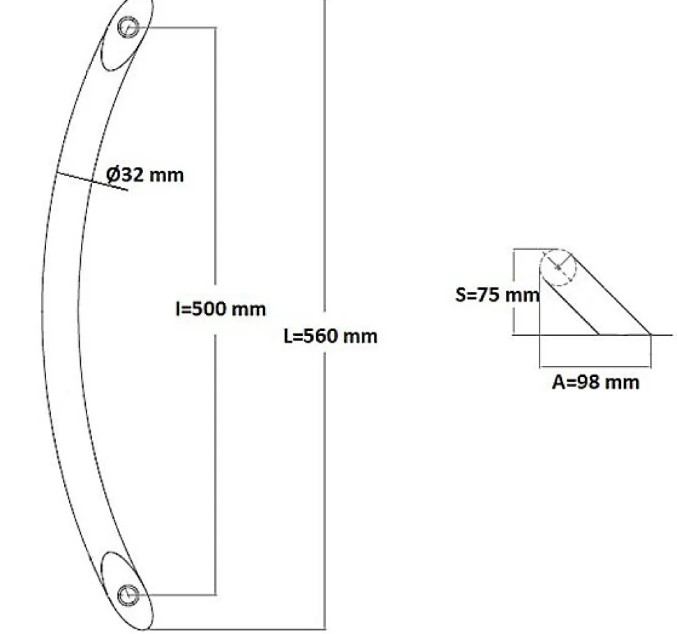 Poignée de tirage Diamètre 32 mm - Entraxe500 mm - INOX 304 Laqué RAL 9005 Noir Mat
